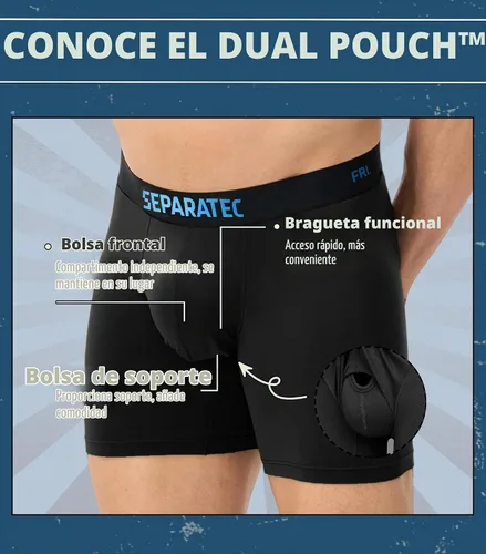 Vista 3 de Separatec Ropa Interior Masculina de Doble Bolsa Transpirable de Rayón Refrescante Hecha de Bambú, Calzoncillos Bóxer y Trunks Paquete de 7 Negro