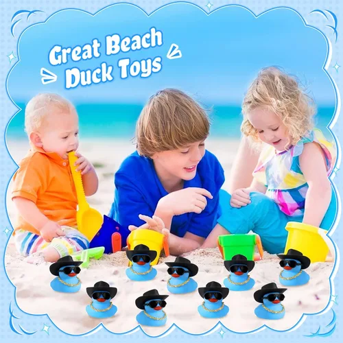 Vista 5 de Sotiff Juego de 48 juegos de patos chirriantes de goma para fiesta de automóvil, decoración de tablero con minicelle, sombrero y gafas de sol