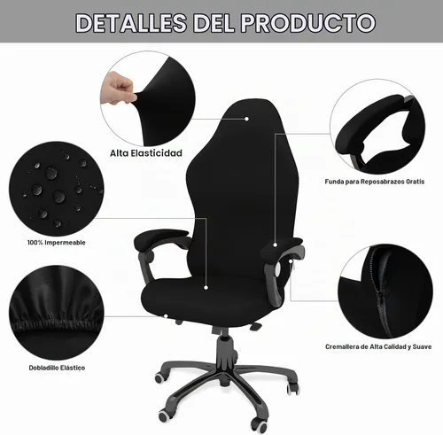 Vista 5 de Funda Protectora Deslizable para Silla de Juegos Impermeable a Prueba de Arañazos de Gato, Funda Elástica para Asiento de Silla