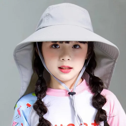 Vista 8 de Muryobao Kids Girls Boys Summer Sun Hat UV Protection UPF50+ Hats Mesh Bucket Cap for Beach Fishing with Neck Flap