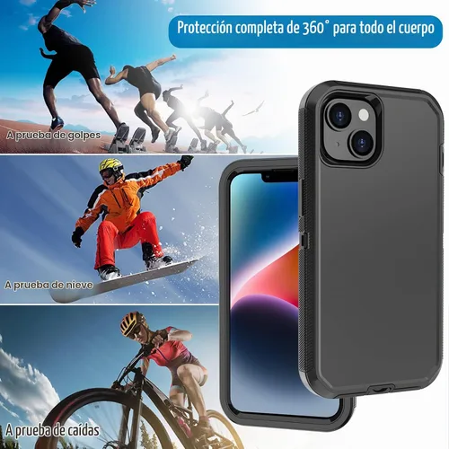 Vista 6 de Funda para iPhone 14 con 2 protectores de pantalla, resistente a los golpes, a prueba de caídas, a prueba de polvo, cuerpo completo, resistente
