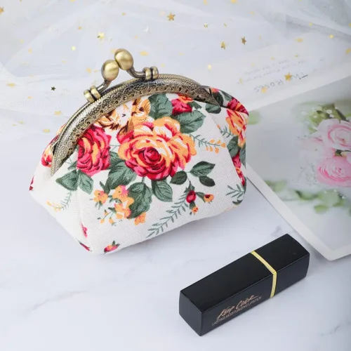Vista 7 de Oyachic Monedero estampado vintage con hebilla de embrague, monedero con cierre de beso, monedero con cierre floral, carteras para mujer