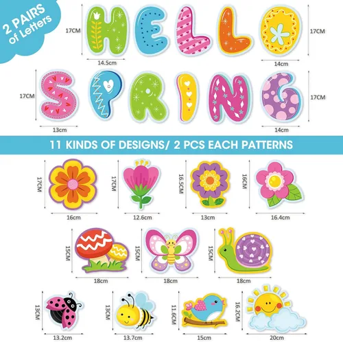 Vista 2 de Hello Spring - Recortes de flores de primavera, decoración de tablón de anuncios con 100 puntos de pegamento para escuela, aula, juegos, suministros