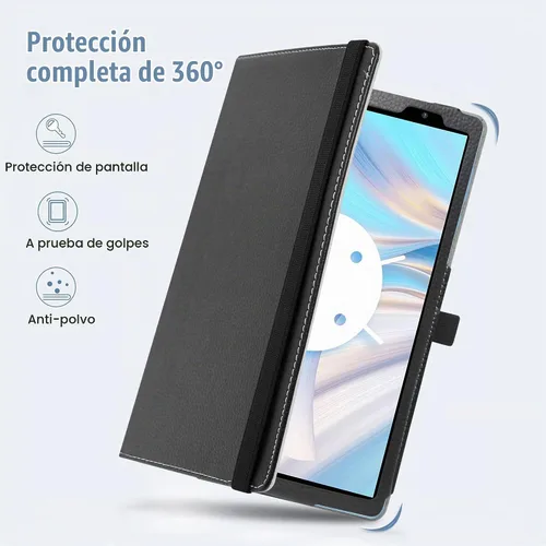 Vista 6 de Bige para tabletas TECLAST P26T/Vortex T10M Pro Plus de 10.1", soporte giratorio de 360 grados con cubierta de bonito patrón, color negro