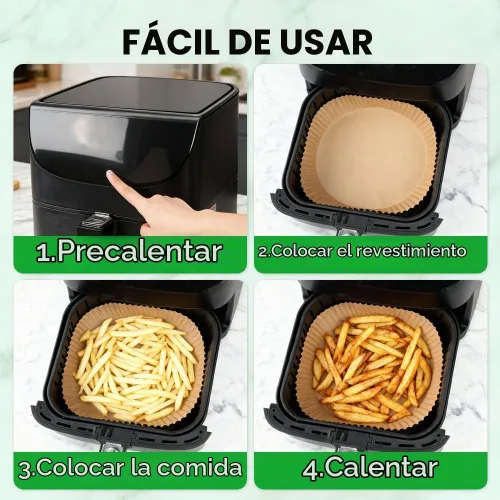 Vista 7 de BYKITCHEN 300 PCS forros desechables pequeños para freidora de aire de 2 a 5 QT, forros redondos de papel pergamino para freidora de aire