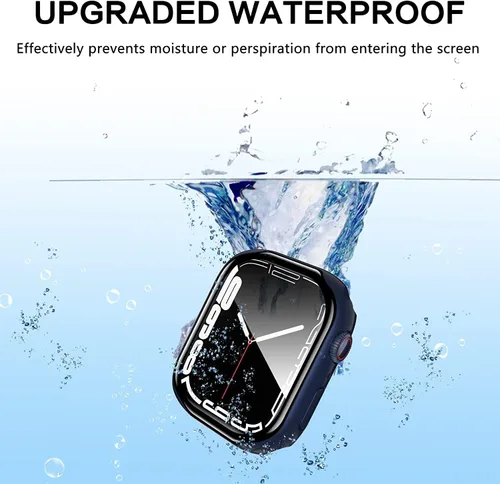 Vista 2 de YMHML Funda impermeable compatible con el protector de pantalla de Apple Watch Series 9, Series 8, 7, 1.614 in, vidrio templado, policarbonato duro
