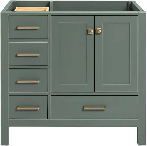Vista 50 de ARIEL Cambridge Mueble base de tocador de baño de 36 pulgadas, madera maciza, 2 puertas de cierre suave, 5 cajones de cola de milano, roble marrón