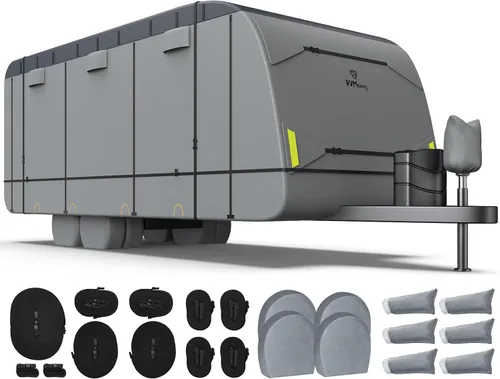 Vista 25 de RVMasking - Funda para remolque de RV de 18 a 20 pies, funda de 7 capas extra gruesa para cámper impermeable y resistente al viento