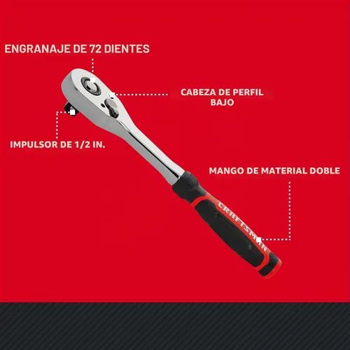 Vista 2 de CRAFTSMAN Trinquete de perfil bajo, accionamiento de 1/2 pulgada, 72 dientes (CMMT86823)