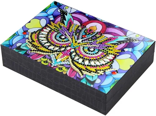 Vista 12 de DIY 5D Colorido Mariposa Diamante Pintura Joyero Kits para Adultos, Forma Especial Cristal Rhinestone Diamante Arte Joyero Organizador de Cuero PU