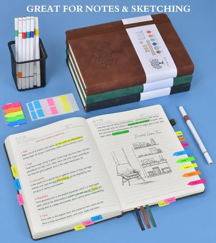 Vista 4 de PERCUN Cuaderno rayado A4, 365 páginas de gran tamaño, cuadernos de cuero para escribir para mujeres y hombres, cuaderno de tapa dura con páginas