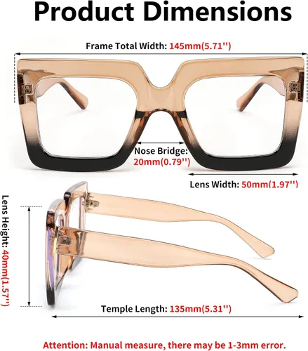 Vista 6 de FEISEDY Gafas de luz azul de gran tamaño para mujer, antifatiga, gruesas, cuadradas, para computadora, B2381