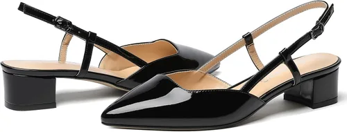 Vista 6 de WAYDERNS Zapatos de vestir gruesos de tacón bajo con puntera puntiaguda, con correa al tobillo, zapatos de vestir de negocios de trabajo de 1.5