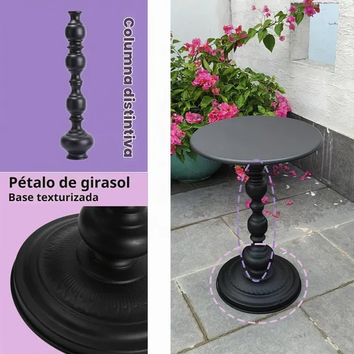 Vista 5 de Benkyo Mesa auxiliar redonda negra moderna de metal con pedestal para sala de estar, dormitorio, color negro