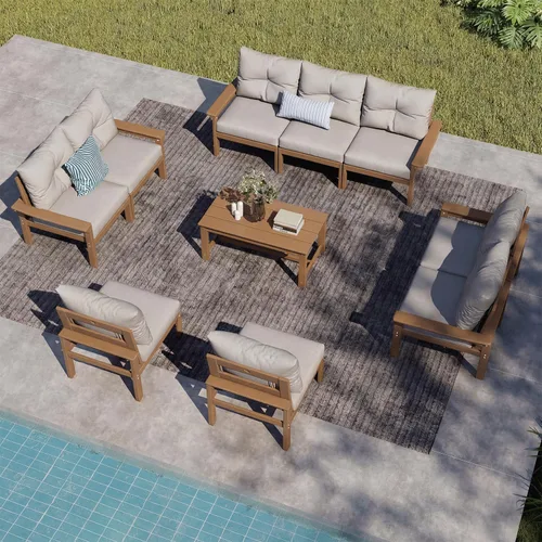 Vista 23 de Juego de muebles de patio HDPE de 13 piezas con mesas