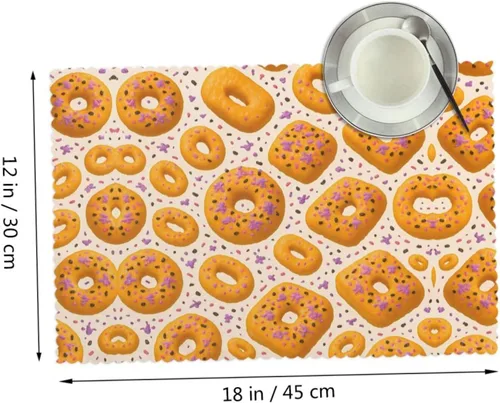 Vista 2 de Rectangular Placemats Set of 4, Heat Resistant Donuts Printed Kitchen Dining Table Mats