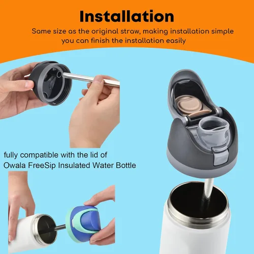 Vista 6 de ALINK Pajitas de acero inoxidable para botella de agua aislada Owala FreeSip de 16 onzas, paquete de 6 popotes de repuesto de metal reutilizables