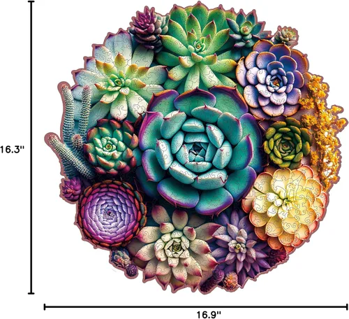 Vista 38 de Mys Aurora Rompecabezas de madera de cactus para adultos, 200 piezas Flor de cactus