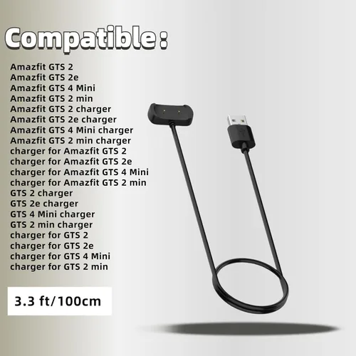 Vista 2 de Paquete de 2 cables de cargador para Amazfit GTR 2 / 2e / Mini, compatible con GTS 2 / 2e / GTS 4 Mini/Bip 5 / Bip 3 Pro/Bip U Pro Charger, cable