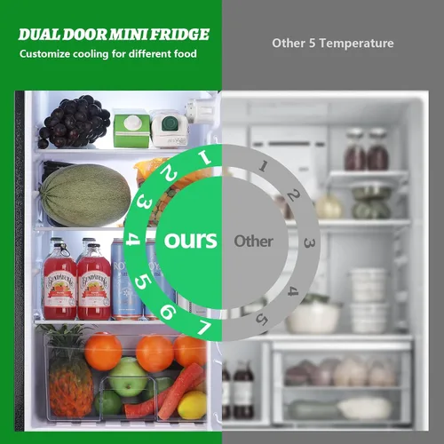 Vista 2 de DEMULELR - Refrigerador pequeño de 3.9 pies cúbicos con congelador, refrigerador de dos puertas con cajón para verduras y espacio extra