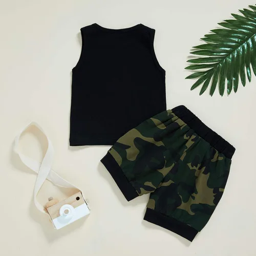 Vista 6 de Conjunto de 2 piezas de ropa corta para bebé niño versión más fresca de papá chaleco con estampado de camuflaje pantalones de verano