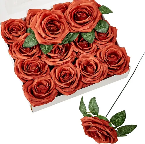 Vista 10 de Rosas artificiales, rosas artificiales, rosas artificiales de seda con tallos para ramos de boda, mesas de fiesta, centros de mesa, arreglos Negro