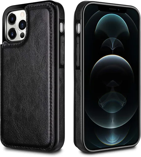 Vista 6 de HianDier Funda tipo cartera compatible con iPhone 12 Pro MAX 5G de 6.7 pulgadas, delgada funda protectora con ranura para tarjeta de crédito, funda