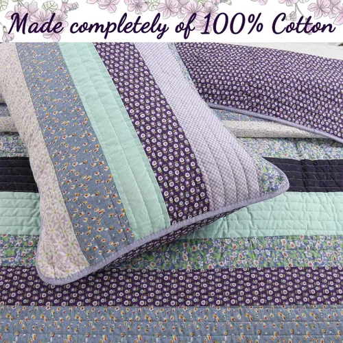Vista 4 de Cozy Line Home Fashions Jeannie - Juego de ropa de cama reversible de 100 % algodón con estampado floral a rayas lilas y moradas para mujer