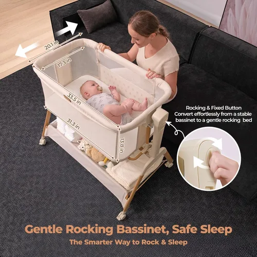 Vista 12 de Ezebaby Cuna para Bebé al Lado de la Cama: Cuna con Balancín 3 en 1 para Bebé - Cuna de Malla Completa Transpirable con Colchón 6 Ajustes