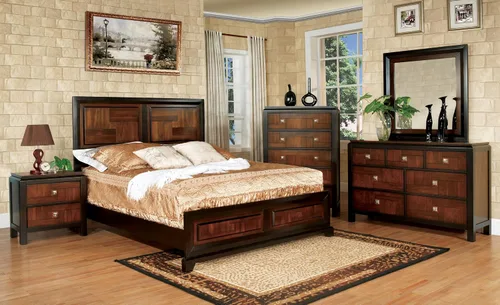 Vista 4 de Furniture of America Cleo - Cama de transición multitono, Queen, Acacia/nogal