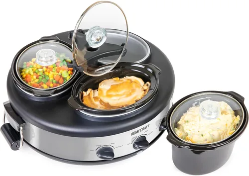 Vista 12 de HomeCraft HCTSC15SS Olla de cocción lenta de acero inoxidable de 3 estaciones de 1.5 cuartos ovalada para buffet, con tapa y reposa cucharas