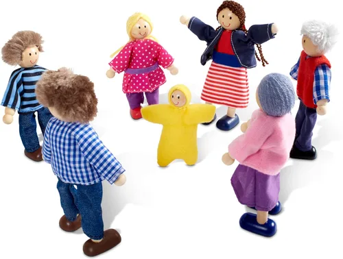 Vista 4 de Familia de 7 piezas de muñecas de madera Melissa & Doug para casa de muñecas (2-4 pulgadas cada una)