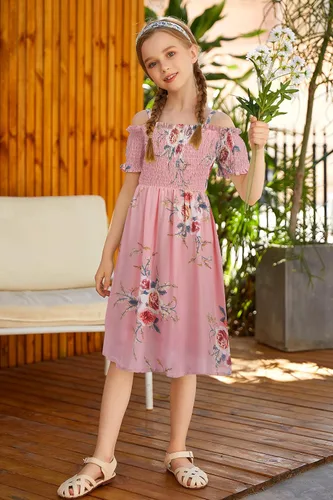 Vista 3 de Arshiner Vestido casual de verano sin mangas floral para niñas