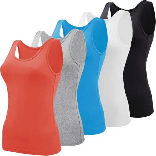 Vista 9 de BQTQ 5 piezas de camisetas sin mangas para mujer, camisetas sin mangas Negro