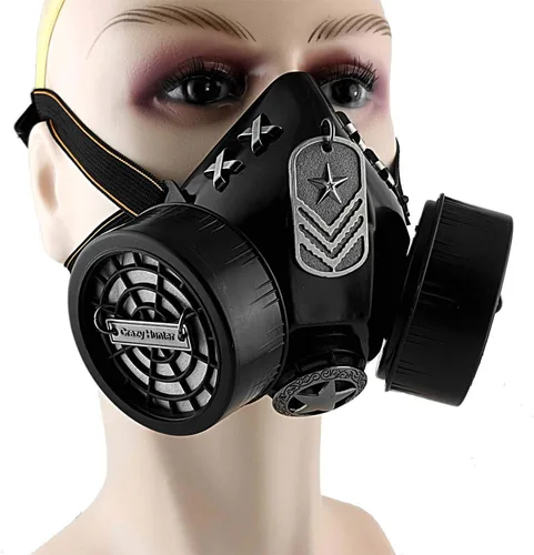 Vista 8 de Nueva estrella Steampunk gótico máscara de gas Cosplay Respirador Accesorios Negro