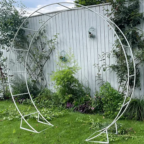 Vista 7 de Arco de metal para ceremonia, soporte de fondo redondo doble de 6.5 pies, soporte de arco de globo circular con base para decoración de bodas