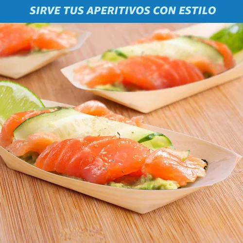 Vista 2 de RebEarth - Botes de bambú para servir, 100 unidades, 7 pulgadas para tacos y aperitivos
