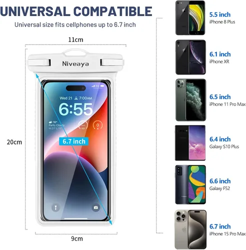 Vista 4 de Niveaya Funda impermeable para teléfono, funda impermeable compatible con iPhone 15, 14, 13, 12 Pro Max de hasta 7 pulgadas, IPX8, accesorios