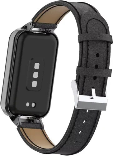 Vista 4 de Compatible con Xiaomi Redmi Band 2 Bandas, correa de repuesto de cuero para pulsera con marco de metal para Xiaomi Smart Band 8 Active