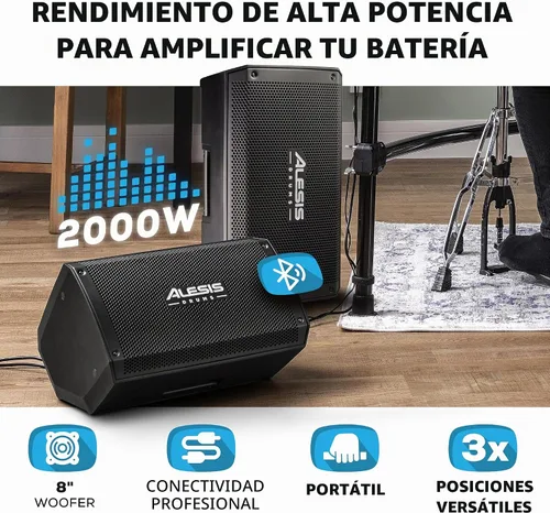Vista 5 de Alesis Nitro Pro y Strike Amp 8 MK2 - Juego de batería eléctrica con altavoz amplificador de batería de 8 pulgadas de 2000 W, con Bluetooth