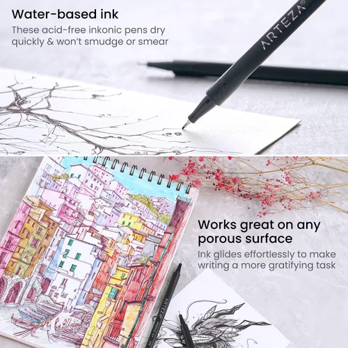 Vista 4 de ARTEZA - Plumones finos Inkonic, juego de 48, marcadores de punta fina de 0.4 mm, plumones de arte a base de agua para dibujar, hacer bocetos