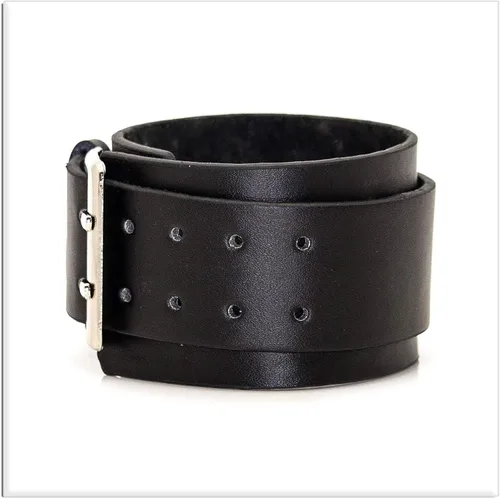 Vista 5 de Xusamss Pulsera de cuero ancha de la pulsera de la hebilla del cinturón de la aleación punk, 7"-8