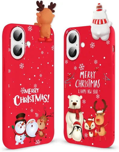 Vista 27 de Pack de 2 Fundas Lindas de Navidad para iPhone 7/8 / SE 2020/2022 4.7", Oso Rojo, Alce, Muñeca 3D, Muñeco de Nieve, Patrón Feliz Navidad, Silicona