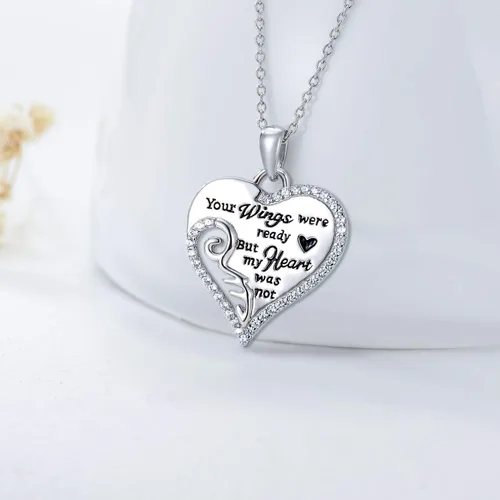 Vista 4 de Collar conmemorativo de alas de ángel de plata de ley 925, collar conmemorativo con colgante de ala de ángel, regalo conmemorativo en memoria de un