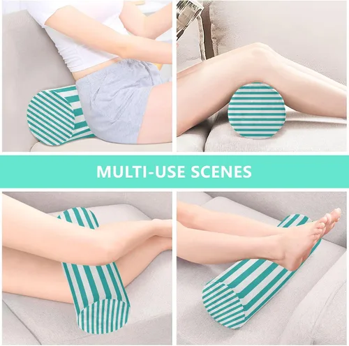 Vista 7 de Almohada redonda con funda a rayas, color azul y blanco, almohada cervical, almohada cervical, soporte de cuello de espuma viscoelástica para dormir