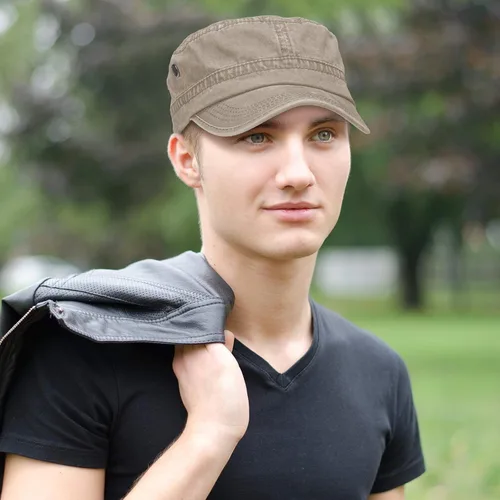 Vista 11 de Geyoga 3 unidades Cadet Army - Gorras de algodón lavado militar para tapas planas ajustables estilo militar sombrero unisex