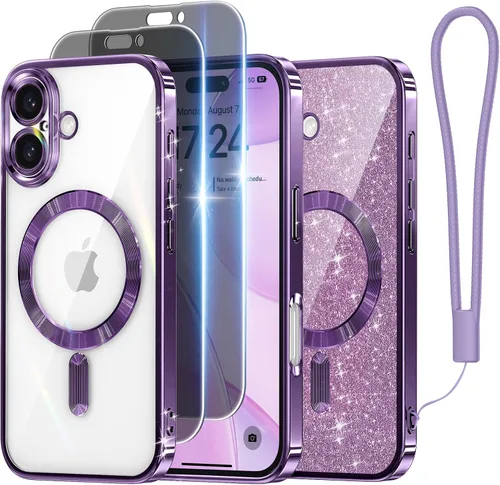 Vista 50 de Meifigno - Funda diseñada para el iPhone 16 Pro de 6.3", [Tarjeta de purpurina y correa para la muñeca] [Compatible con MagSafe]