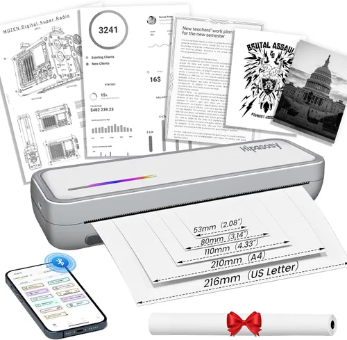 Vista 8 de Impresora térmica inalámbrica portátil para el hogar y viajes - Mini impresora Bluetooth sin tinta compatible con letras de EE. UU. de 8.5 x 11