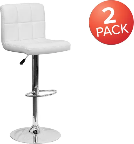 Vista 4 de Flash Furniture Alexandra - Juego de 2 taburetes de bar de vinilo acolchado blanco contemporáneo con base cromada