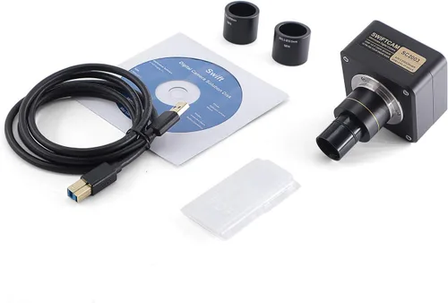 Vista 7 de SWIFT Microscopio trinocular compuesto, microscopio mecánico de etapa 40X-2500X para adultos con cámara de 10MP y diapositivas, software compatible